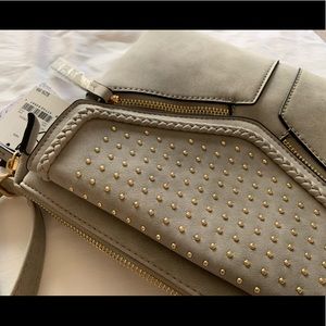Grey & gold studded crossbody bag